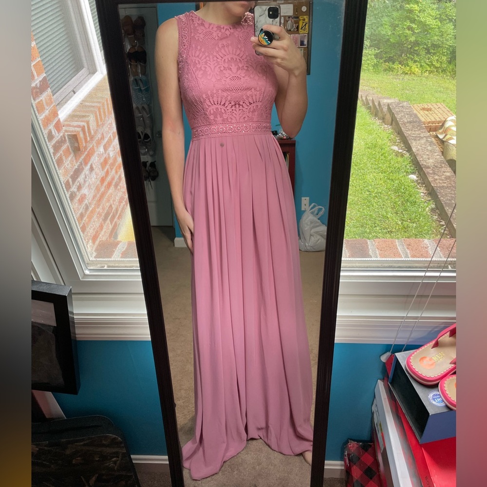 New Ever-Pretty Dress (US 4). Dusty Pink with Rhinestones and a flowy bottom.